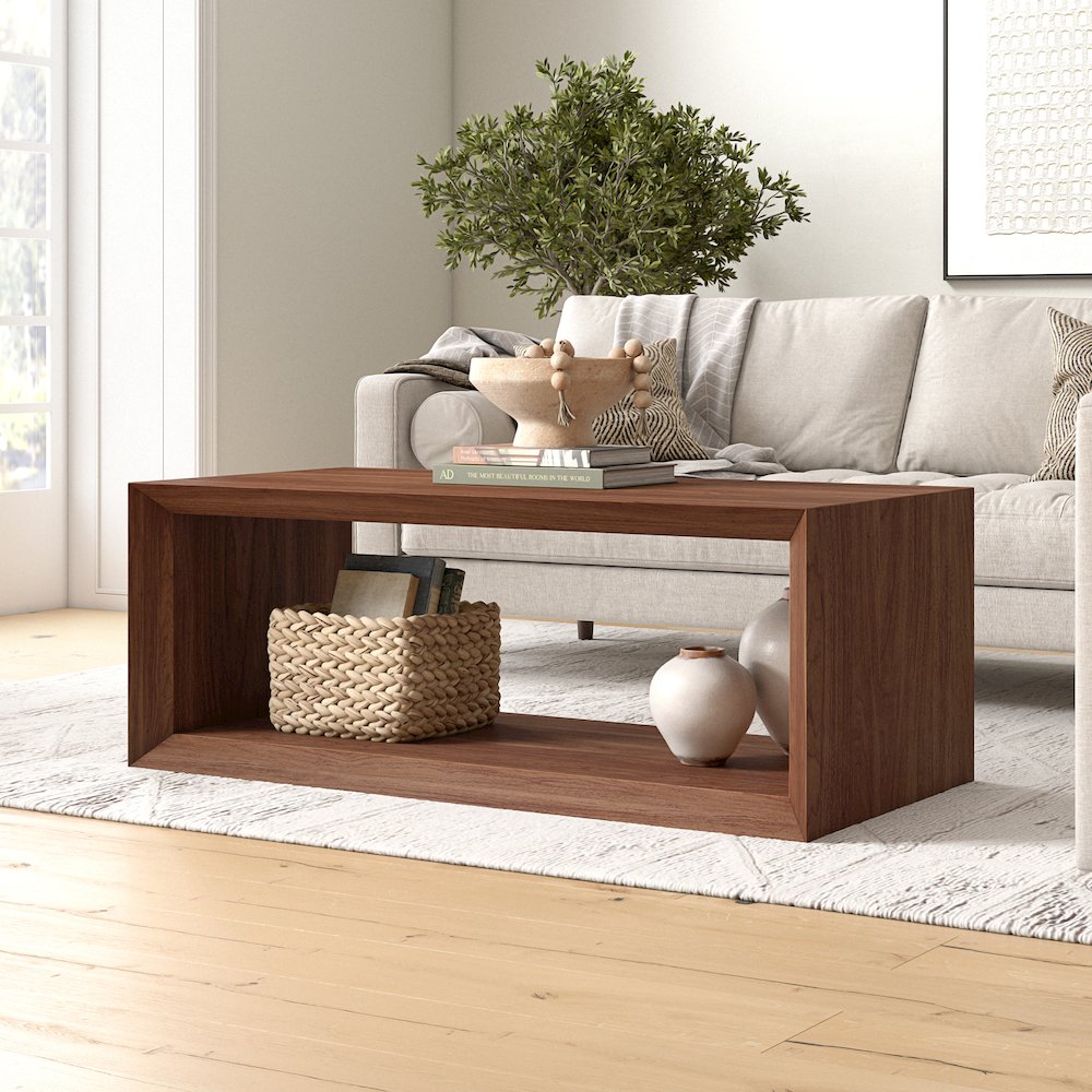 Osmond 48" Wide Rectangular Coffee Table in Satin Walnut. Picture 3