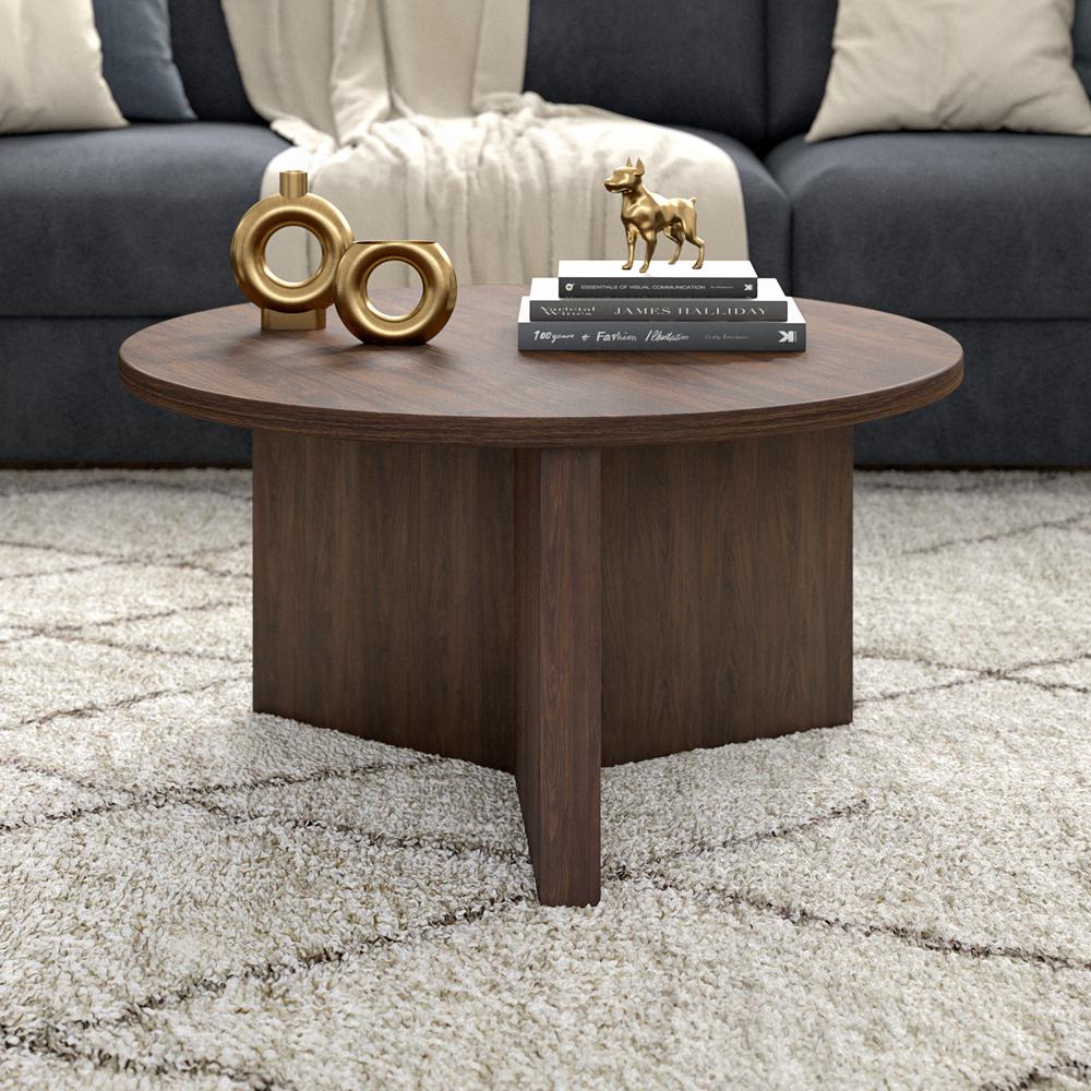 Anders 32" Wide Round Coffee Table in Alder Brown. Picture 5