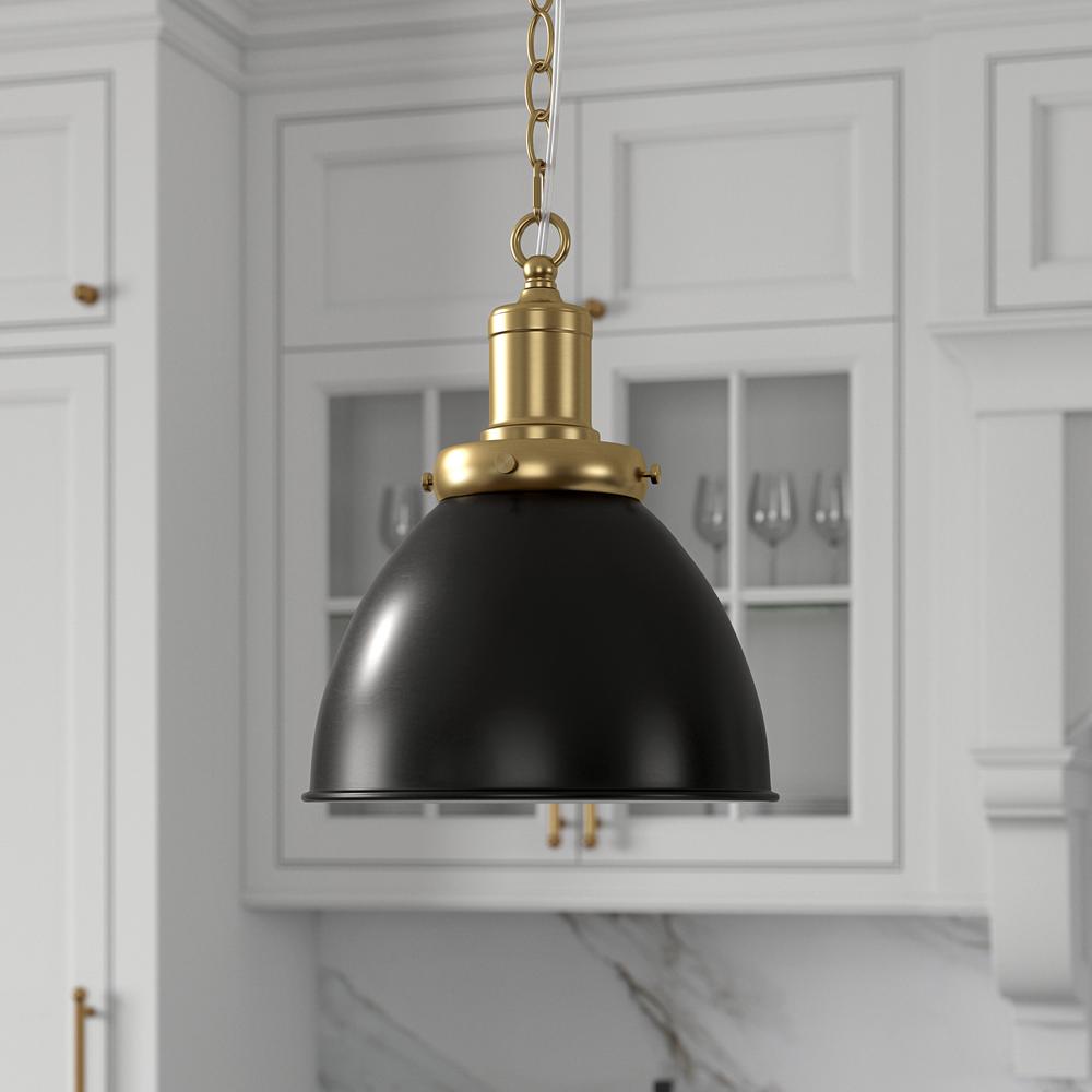 12" Wide Pendant with Metal Shade in Blackened Bronze/Brass/Blackened Bronze. Picture 3