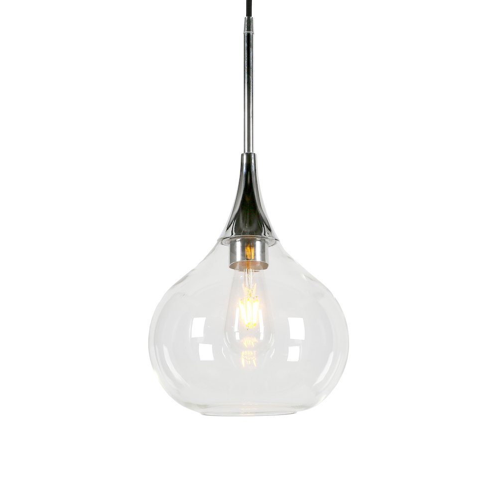 9" Mid-Century Light Fixture with Glass  Shade and 8' Cord, Polished Silver. Picture 4