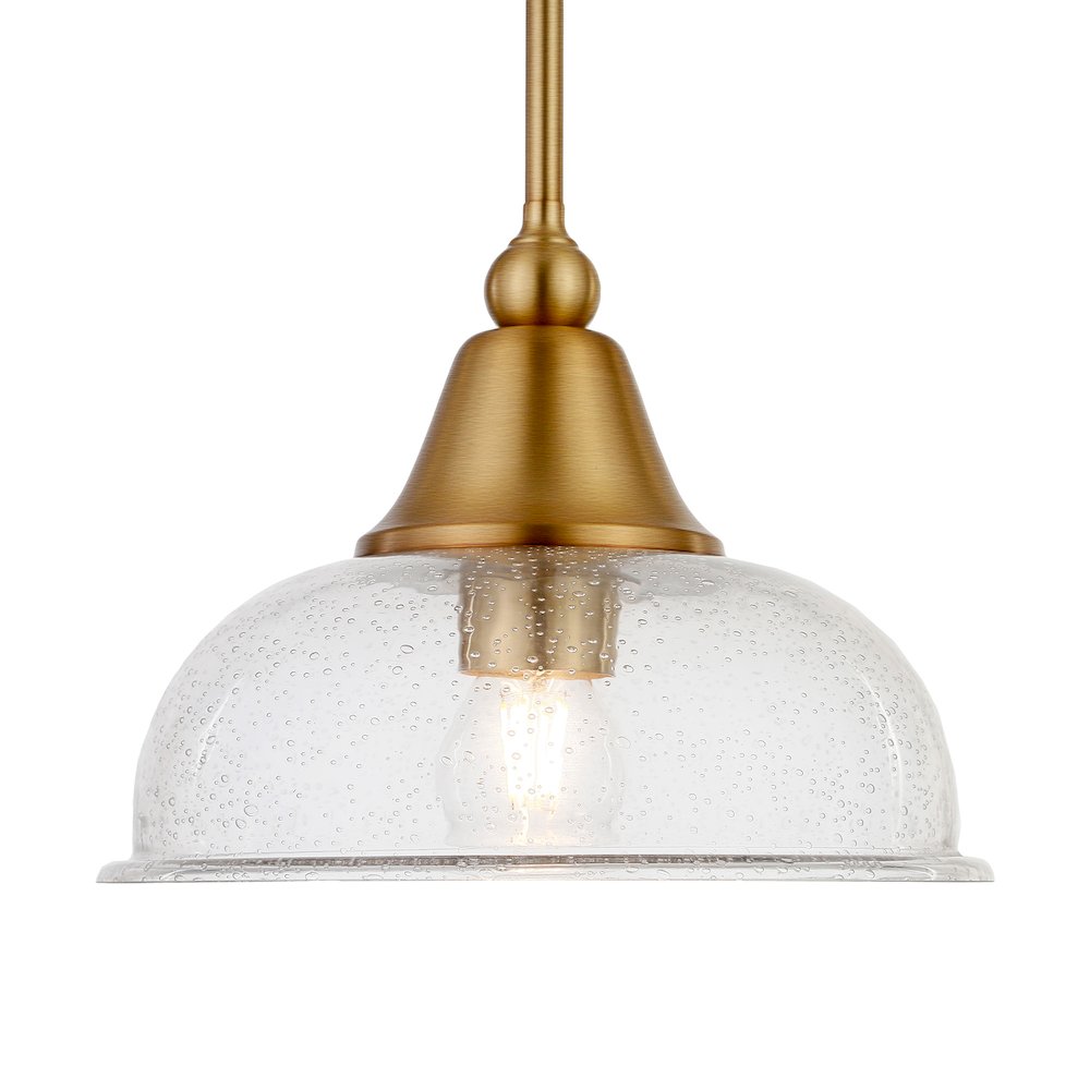 10" Modern Pendant Light Fixture with Seeded Glass Shade and 8' Cord, Gold. Picture 3
