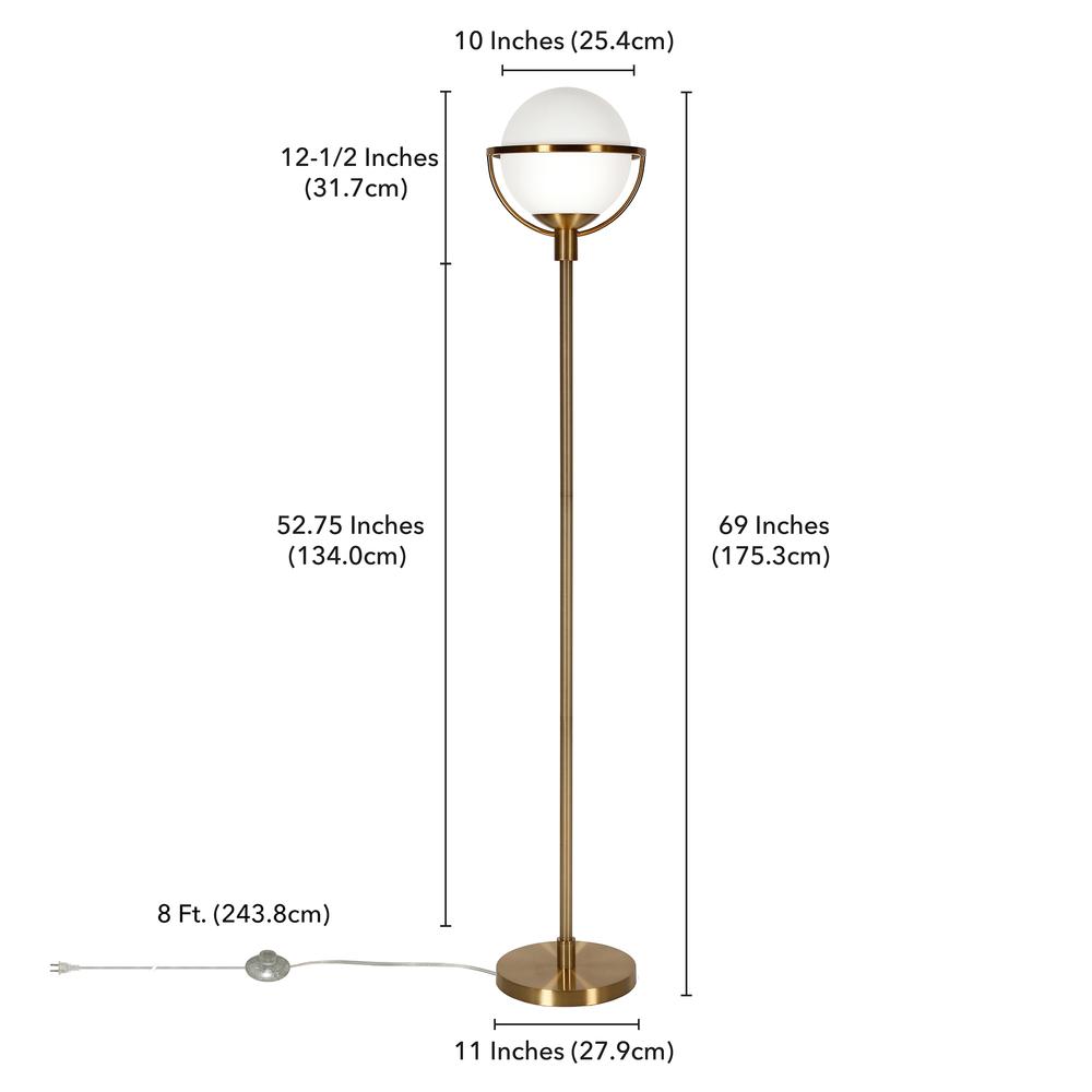 Cieonna Globe & Stem Floor Lamp with Glass Shade in Brass/White. Picture 4
