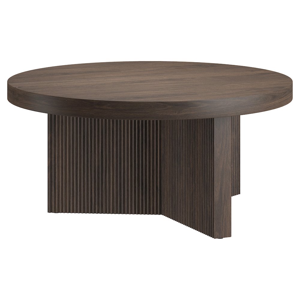 Holm 32" Wide Round Coffee Table in Alder Brown. Picture 1