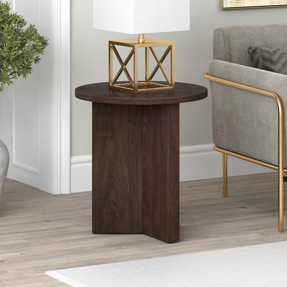 Anders 20" Wide Round Side Table in Alder Brown. Picture 5