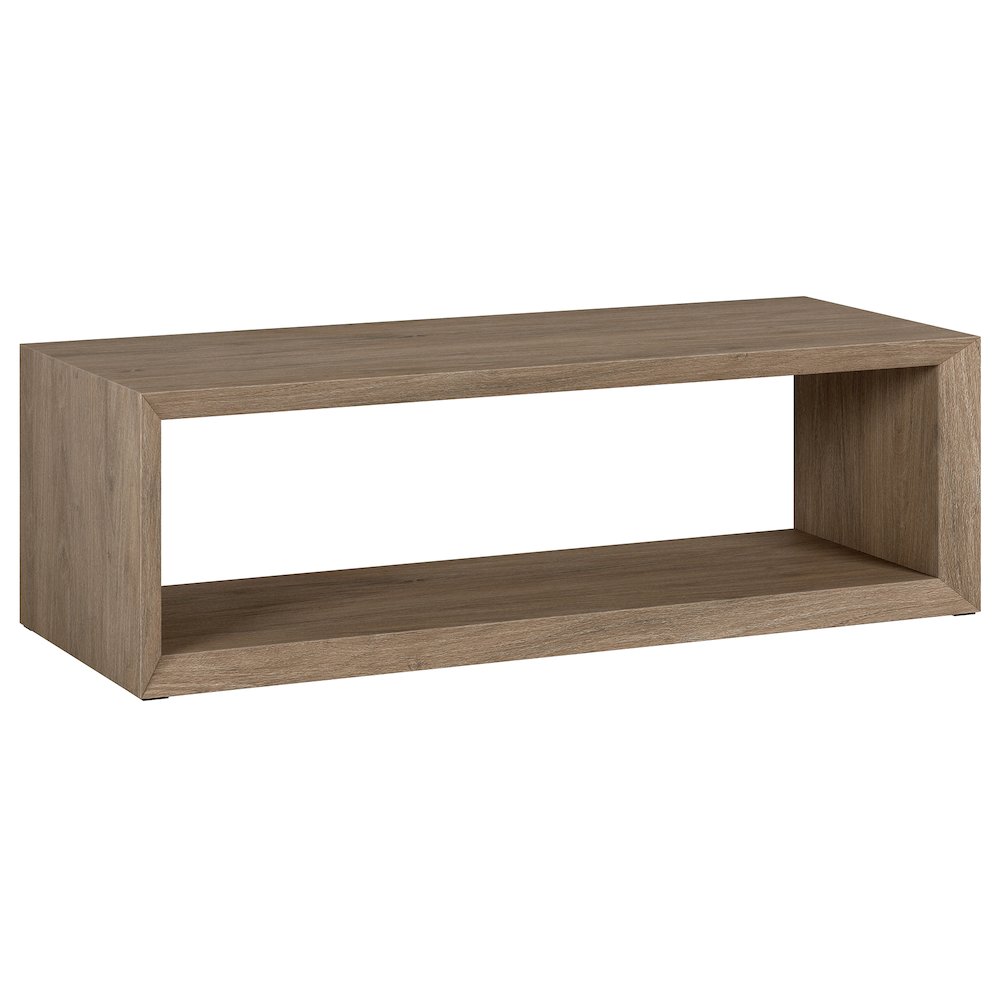58" Rectangular Coffee Table with Open Storage Shelf, Weathered Gray. Picture 1