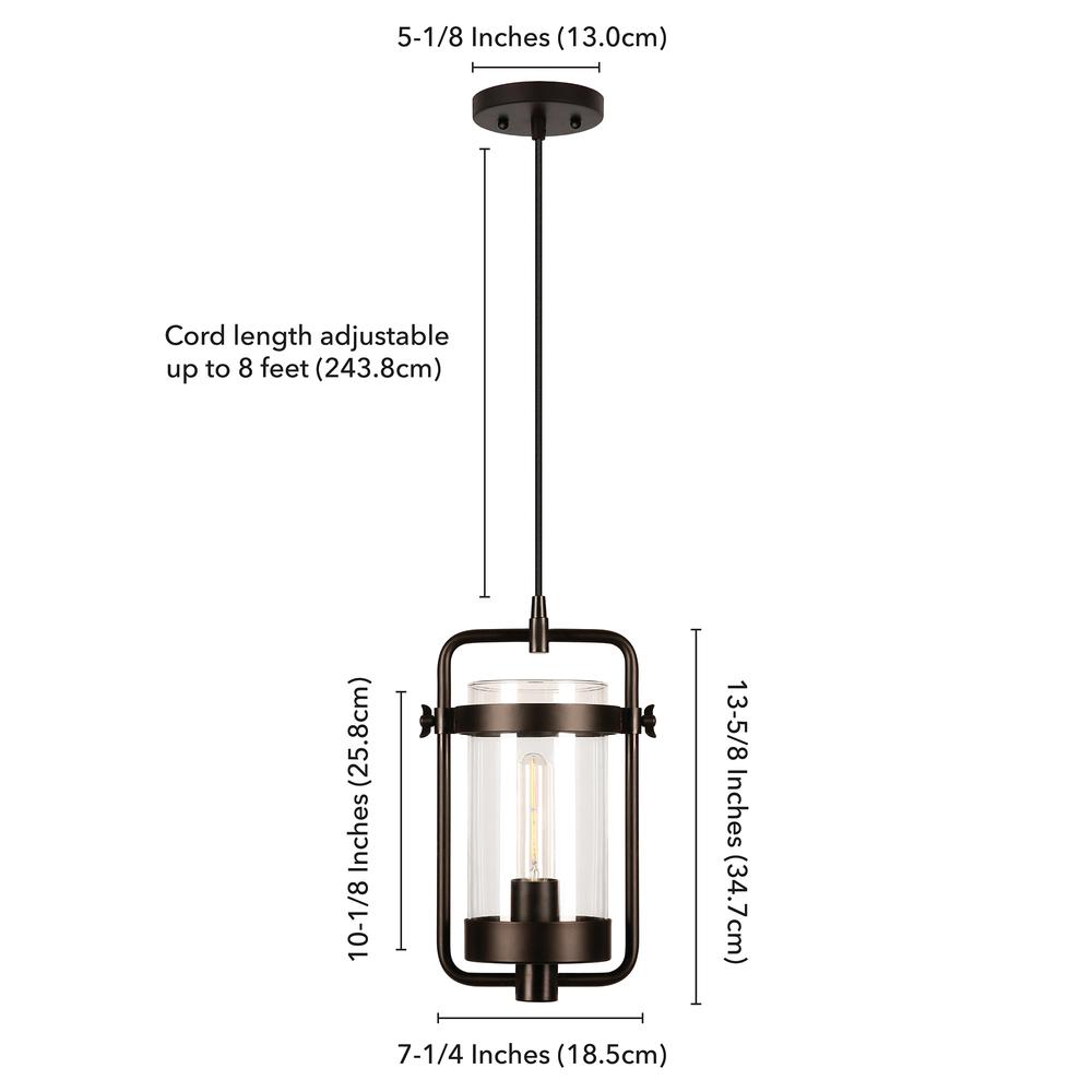 Orion 11" Wide Industrial Pendant with Glass Shade in Blackened Bronze/Clear. Picture 5