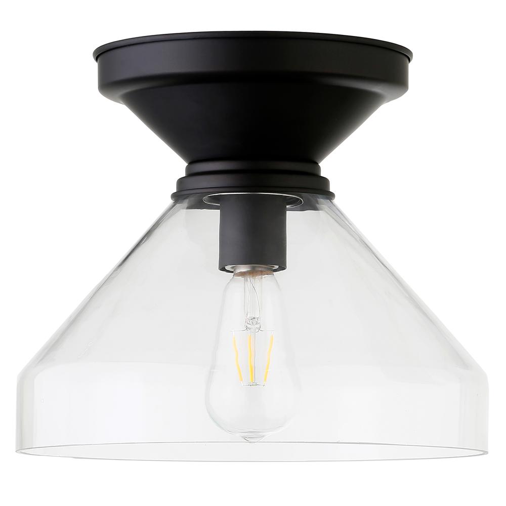 Abbott 12" Wide Flush Mount with Glass Shade in Blackened Bronze/Clear. Picture 1