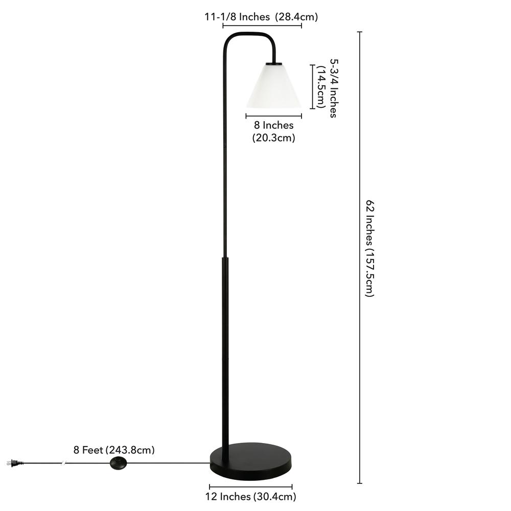 Henderson Arc Floor Lamp with Glass Shade in Blackened Bronze/White Milk. Picture 4