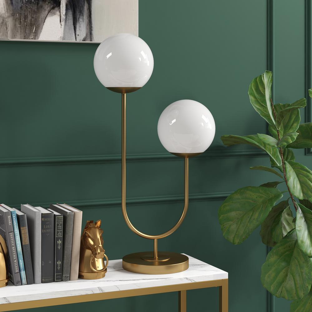 Dufrene 2-Light Table Lamp with Glass Shades in Brass/White Milk. Picture 2