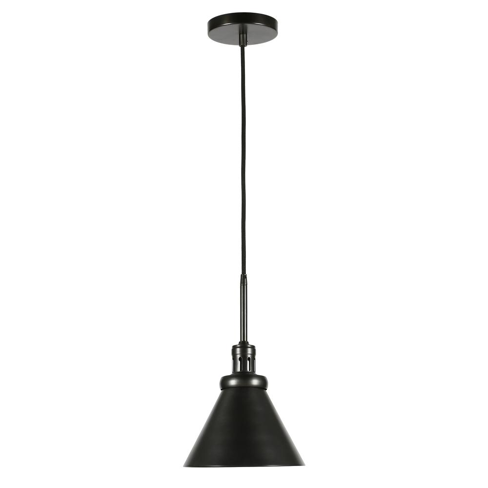 Zeno 8.5" Wide Pendant with Metal Shade in Blackened Steel/Blackened Bronze. Picture 1