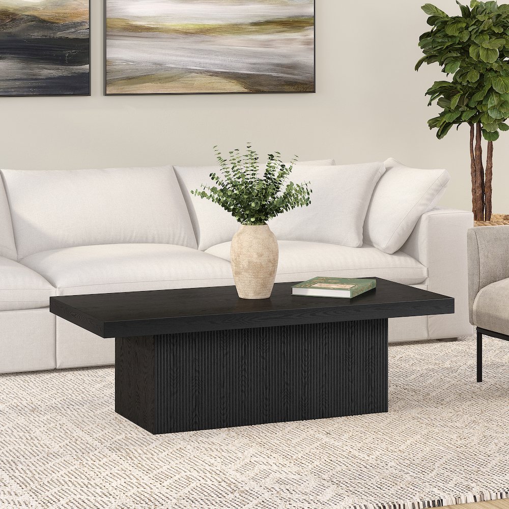 Torren 48" Wide Rectangular Coffee Table in Black Grain. Picture 4