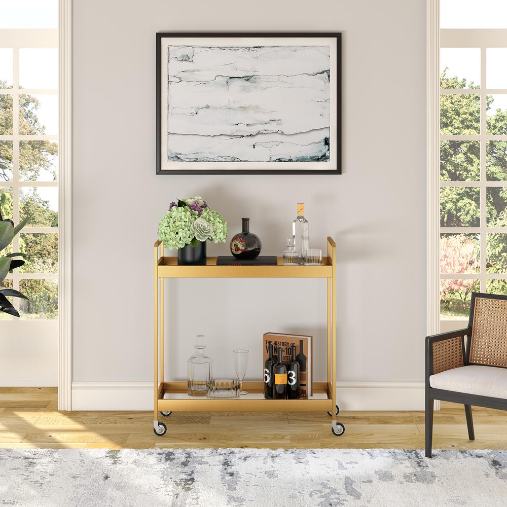 Cooper 33'' Wide Rectangular Bar Cart in Brass. Picture 4