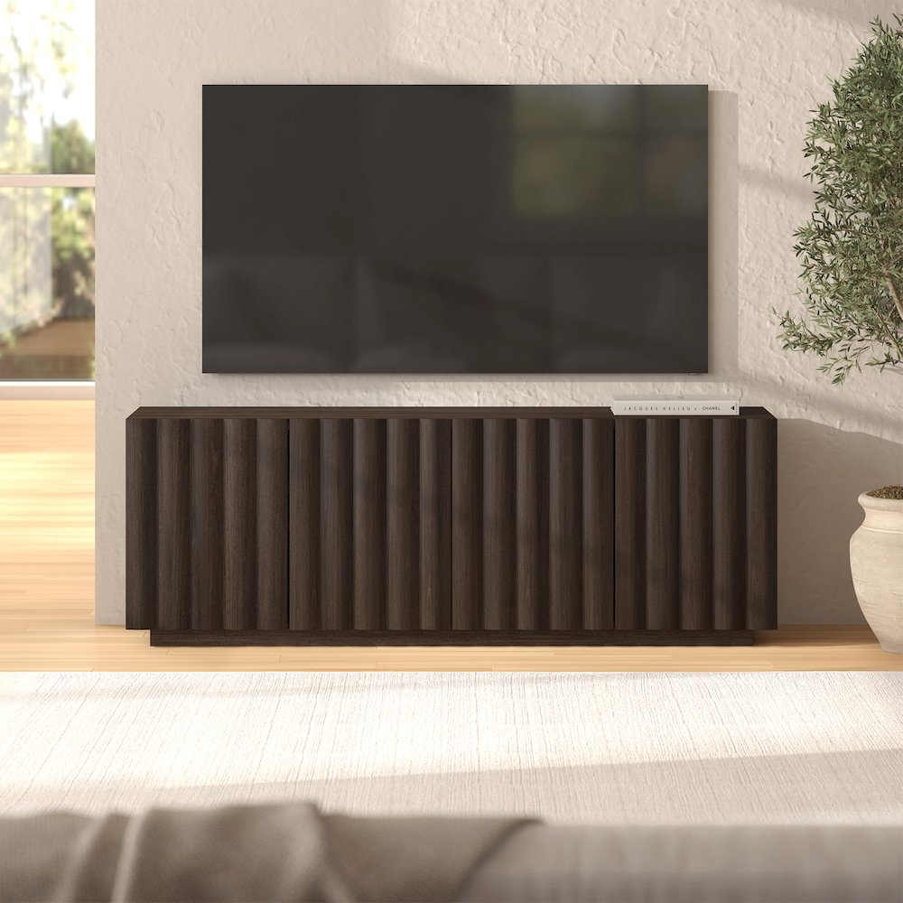 Henn&Hart Fluted TV Stand for TVs up to 75'' with 2 Ribbed Storage Cabinets and. Picture 2