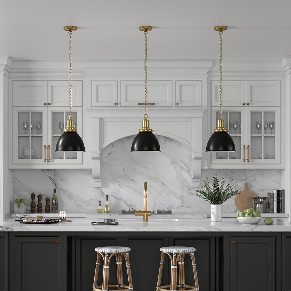12" Wide Pendant with Metal Shade in Blackened Bronze/Brass/Blackened Bronze. Picture 4