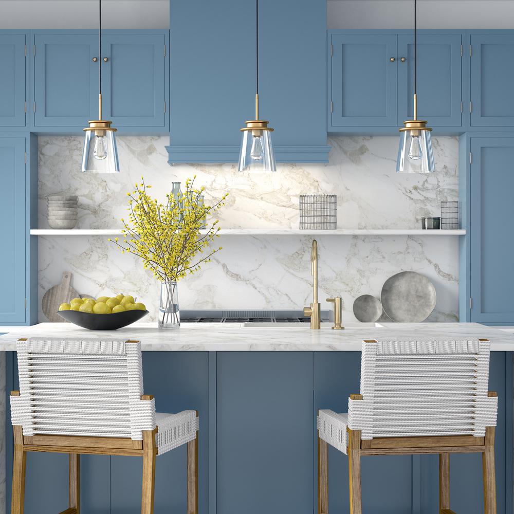 Elwood 7.12" Wide Pendant with Glass Shade in Brass/Clear. Picture 4