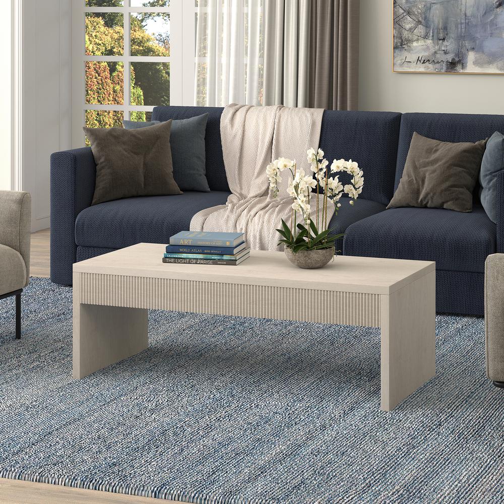 Lawrence 48" Wide Rectangular Coffee Table in Alder White. Picture 4