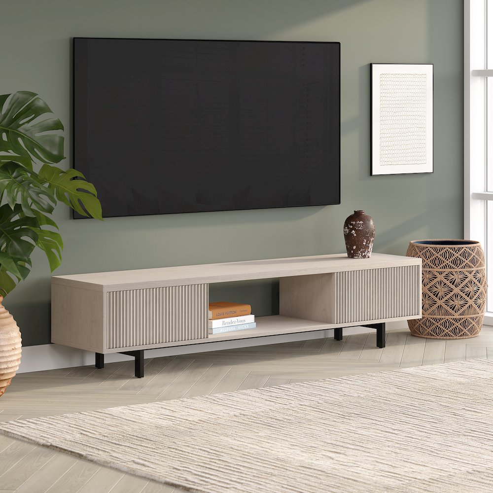 Lucien Rectangular TV Stand for TV's up to 78" in Alder White. Picture 4