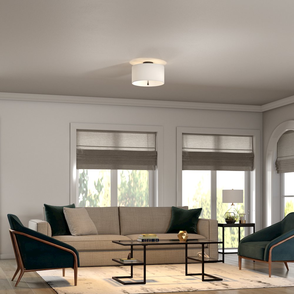 16" 1-Light Flush Mount Ceiling Light Fixture with White Shade, Flat Black. Picture 5