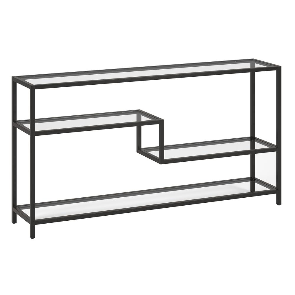 Mathis 55" Wide Rectangular Console Table with Glass Top in Blackened Bronze. Picture 1