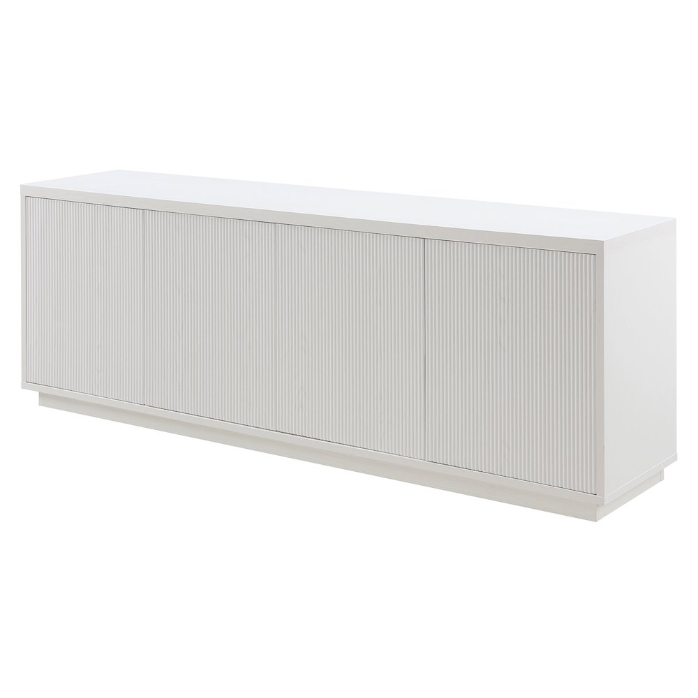 TV Stand for TVs up to 75", 2 Concealed Ribbed Storage Cabinets, Cloud White. Picture 4