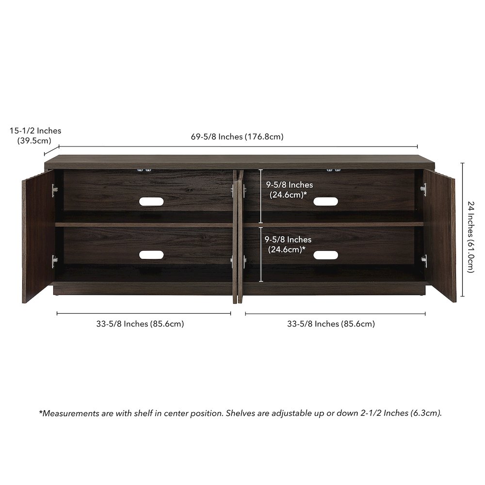 Bourne Rectangular Fluted TV Stand for TV's up to 75" in Brown Oak. Picture 5