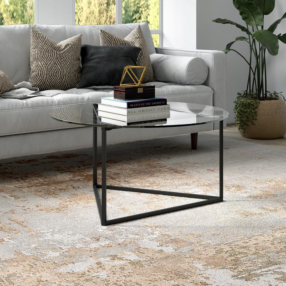 Jenson 35'' Wide Round Coffee Table with Glass Top in Blackened Bronze. Picture 2