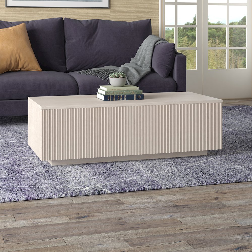 Reyes 48" Wide Rectangular Coffee Table in Alder White. Picture 4