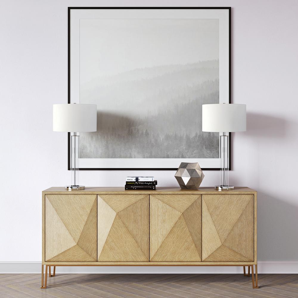 Harlow 29" Tall Table Lamp with Fabric Shade in Clear Glass/Polished Nickel/White. Picture 3