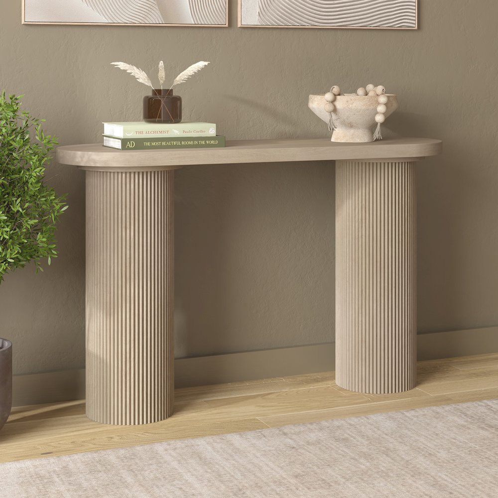 Henn&Hart 55" Wooden Rectangular Fluted Console Table, Ribbed Entryway Table. Picture 4
