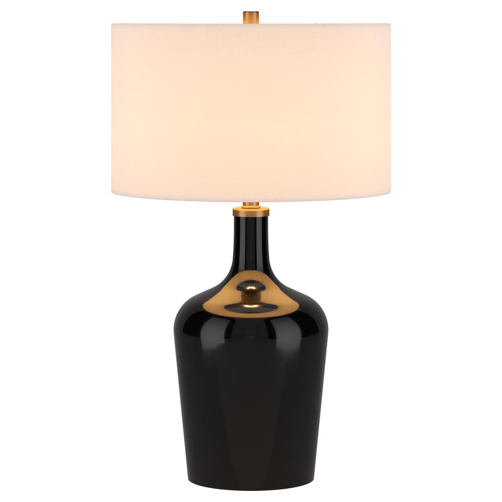 Sebago 25" Tall Table Lamp with Fabric Shade in Black/White. Picture 2