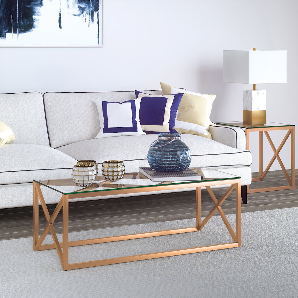 Henn&Hart 46" Rectangular Glass Coffee Table with Sled Base for Living Room. Picture 6