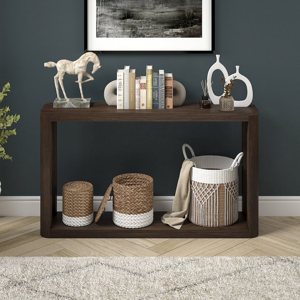 Kellan 52" Wide Rectangular Console Table in Alder Brown. Picture 4