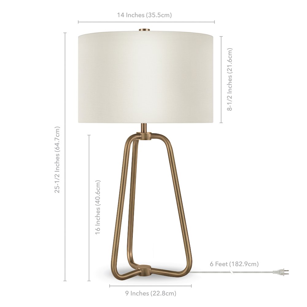 25" Mid-Century Modern 1-Light Table Lamp with White Fabric Drum Shade, Gold. Picture 8