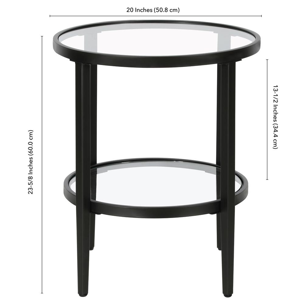 Hera 19.63'' Wide Round Side Table with Clear Glass Shelf in Blackened Bronze. Picture 5