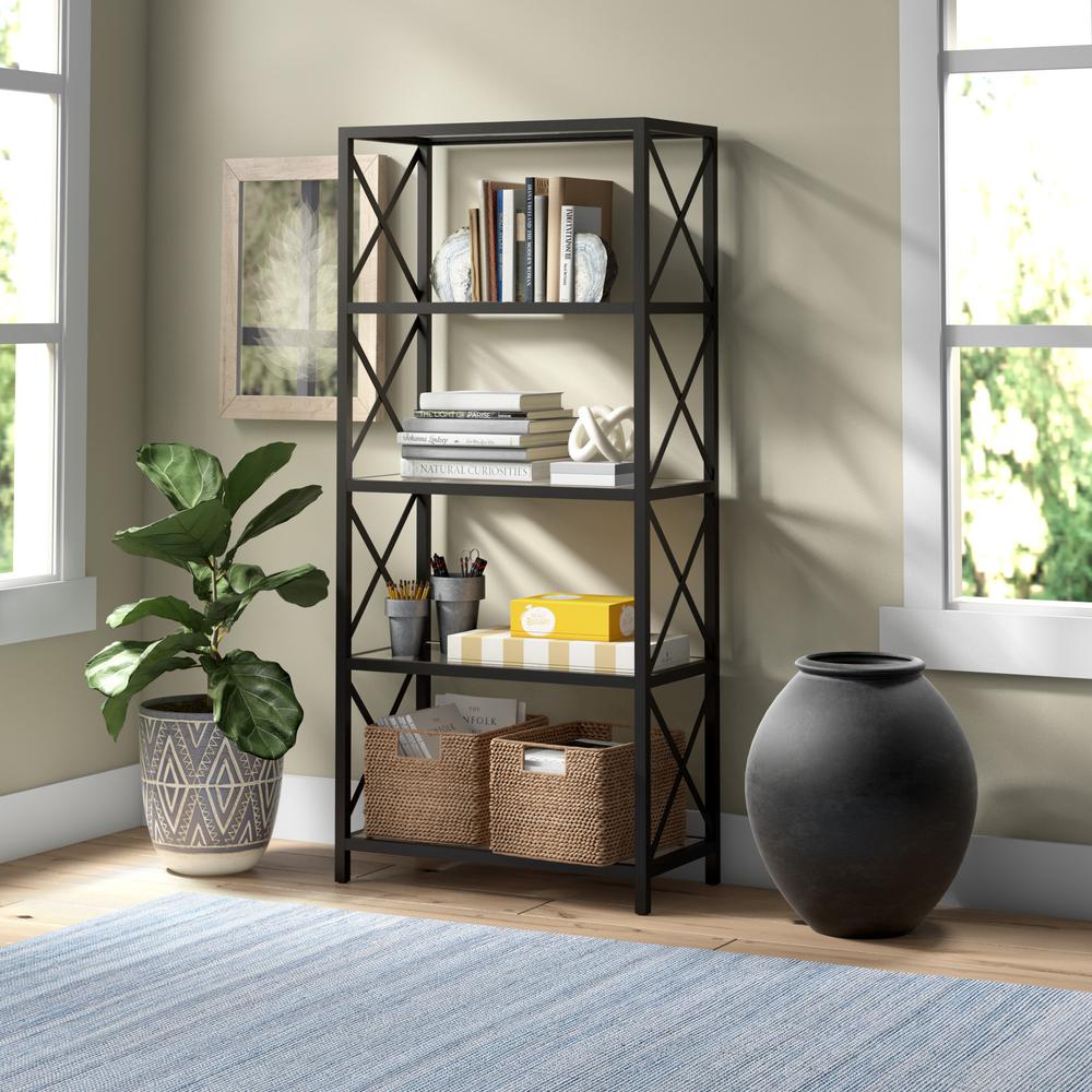Celine 30'' Wide Rectangular Bookcase in Blackened Bronze. Picture 4