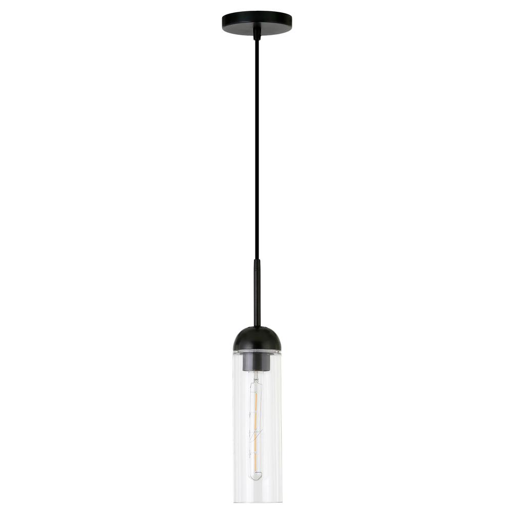 Kagan  3.5" Wide Pendant with Glass Shade in Blackened Steel/Clear. Picture 1