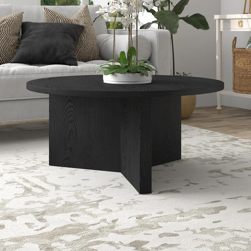 Anders 36" Wide Round Coffee Table in Black Grain. Picture 4