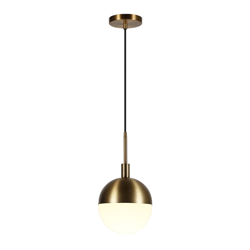 8" Pendant Light Fixture with White Milk Glass Globe Shade and 8' Cord, Gold. Picture 3