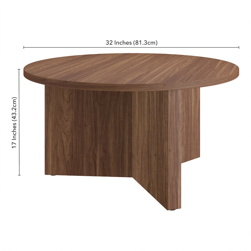 Anders 32" Wide Round Coffee Table in Satin Walnut. Picture 5