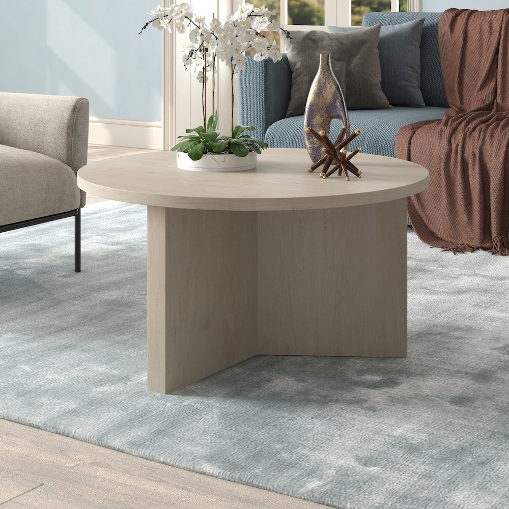 Henn&Hart 32" Round Pedestal Coffee Table for Living Room, Family Room, Office. Picture 2