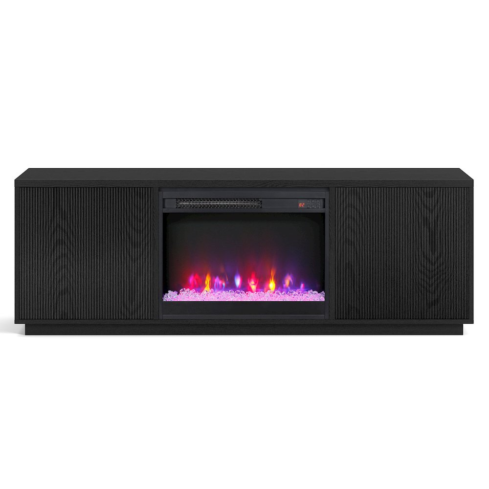 Rectangular TV Stand with 26" Crystal Fireplace for TV's up to 75" Black Grain. Picture 2