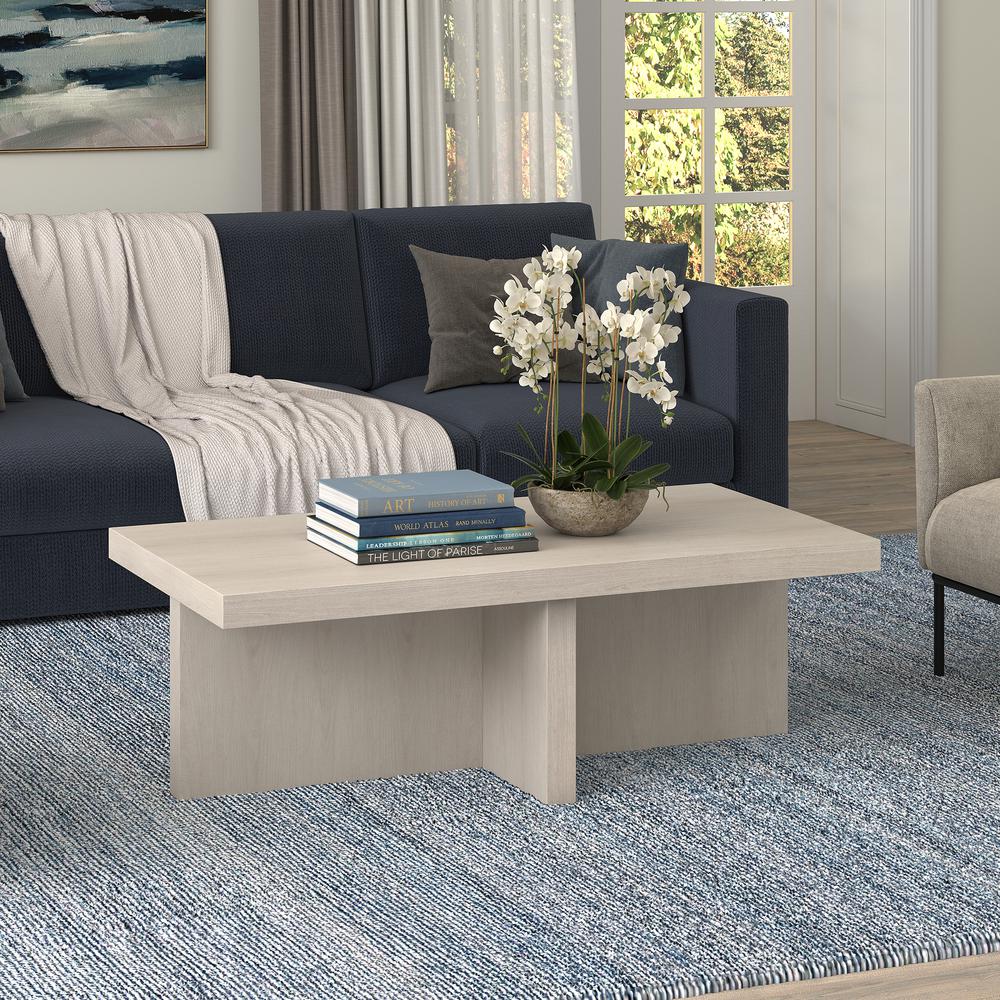 Elna 44" Wide Rectangular Coffee Table in Alder White. Picture 4