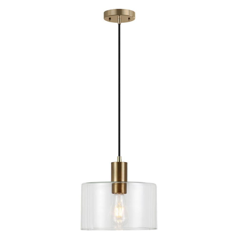 Henri 10" Wide Pendant with Glass Shade in Brass/Clear. Picture 1