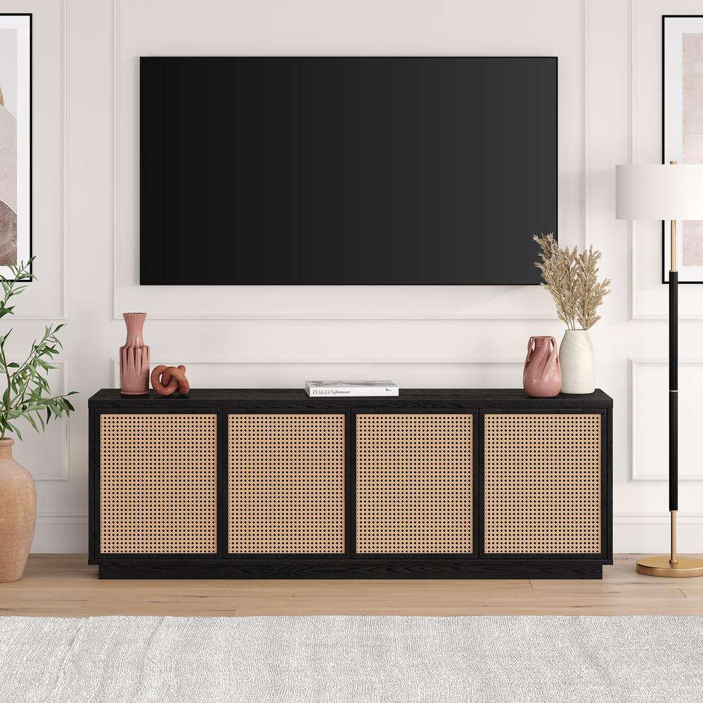 Pryce Rectangular TV Stand for TV's up to 78" in Black Grain. Picture 5