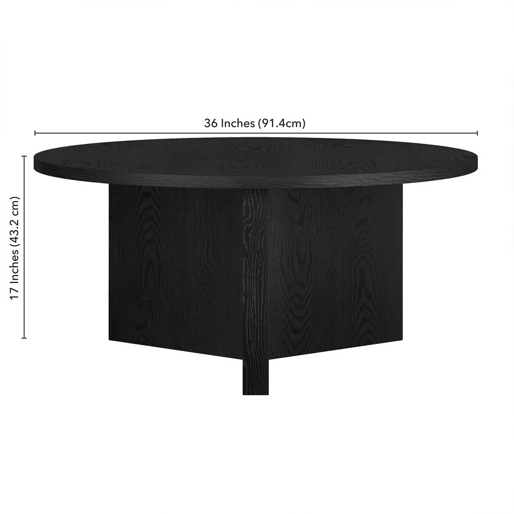 Anders 36" Wide Round Coffee Table in Black Grain. Picture 5