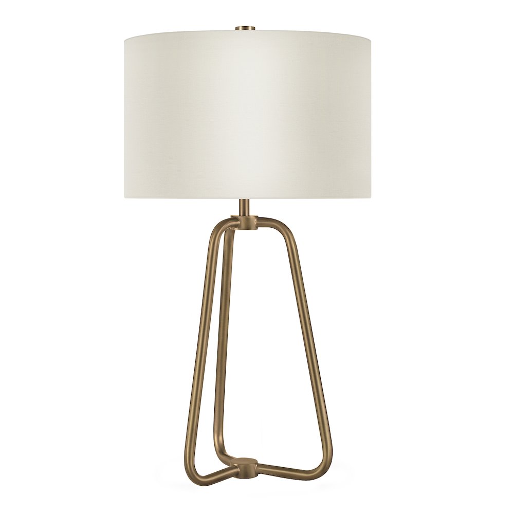 25" Mid-Century Modern 1-Light Table Lamp with White Fabric Drum Shade, Gold. Picture 3