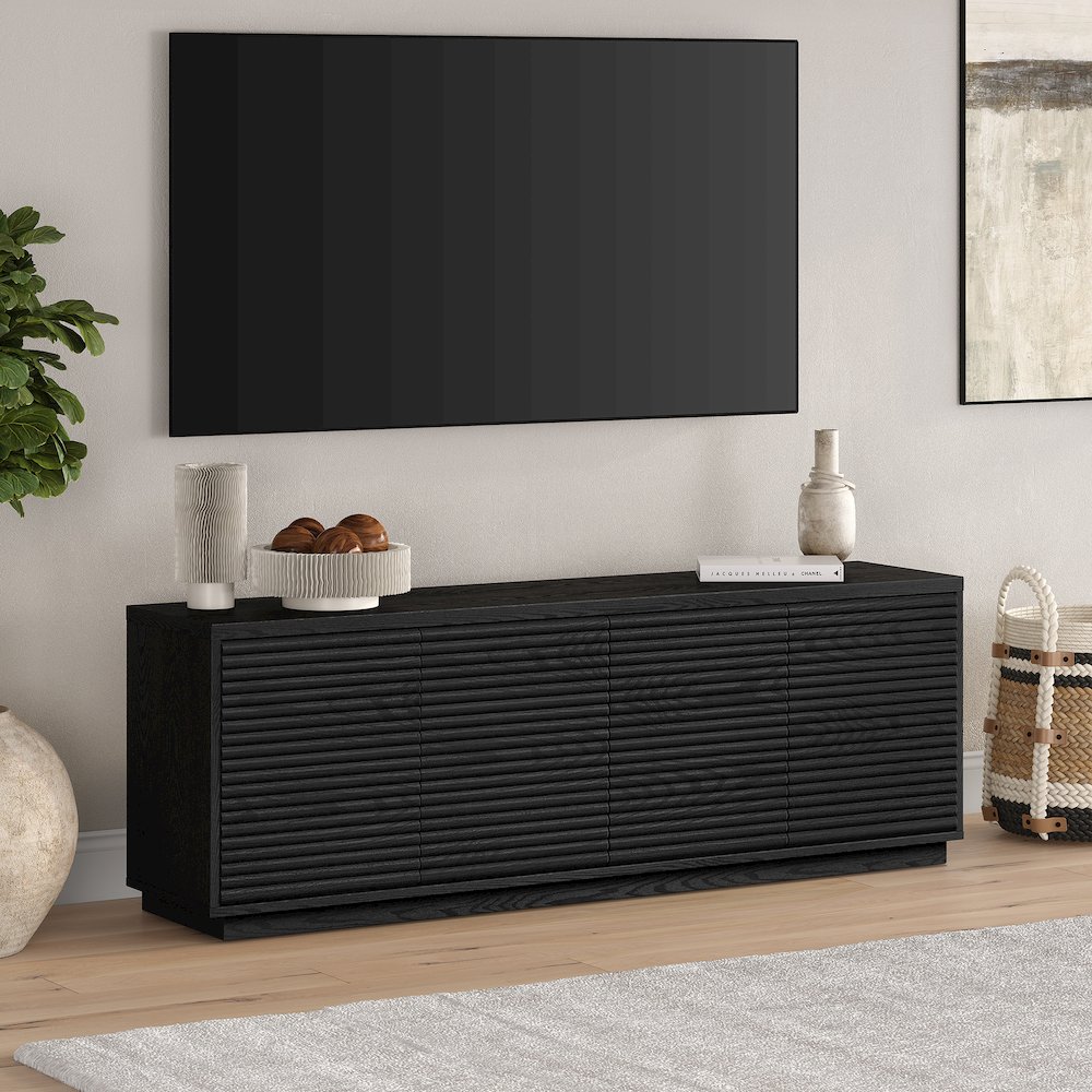 Tullis Rectangular TV Stand for TV's up to 78" in Black Grain. Picture 4