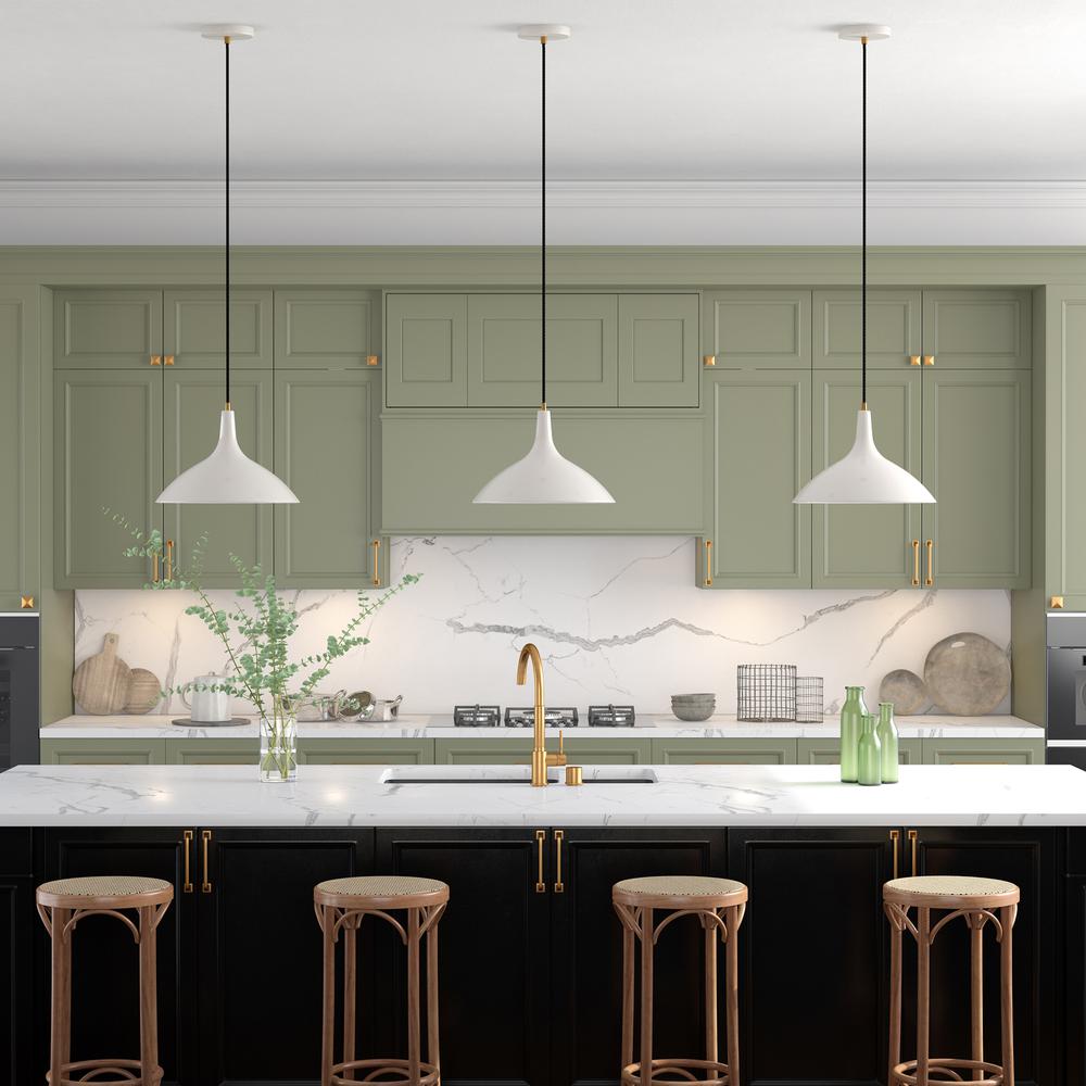 Barton 14" Wide Pendant with Metal Shade in Pearled White/Brass/Pearled White. Picture 4