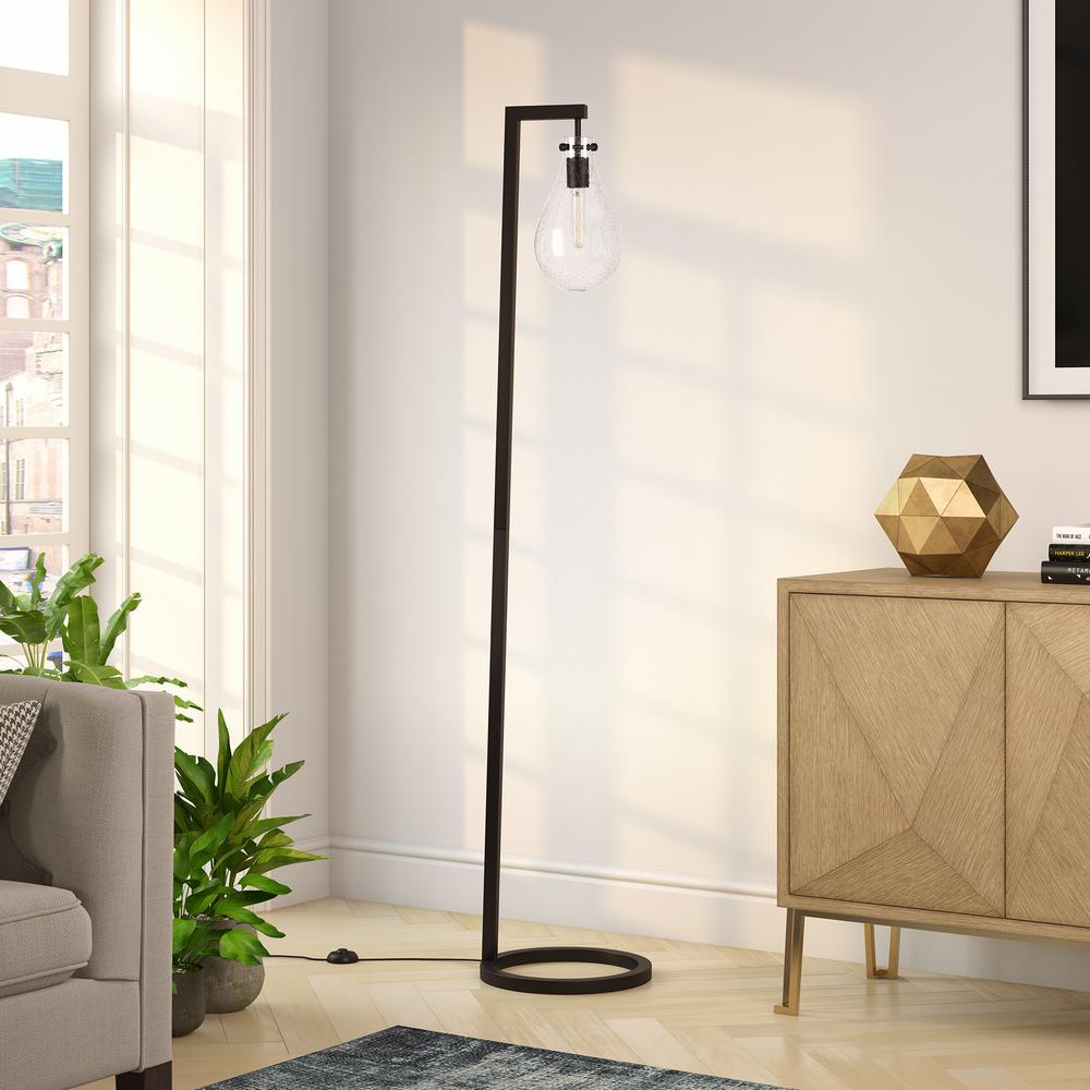 Weston 66" Tall Floor Lamp with Glass Shade in Blackened Bronze/Seeded. Picture 3