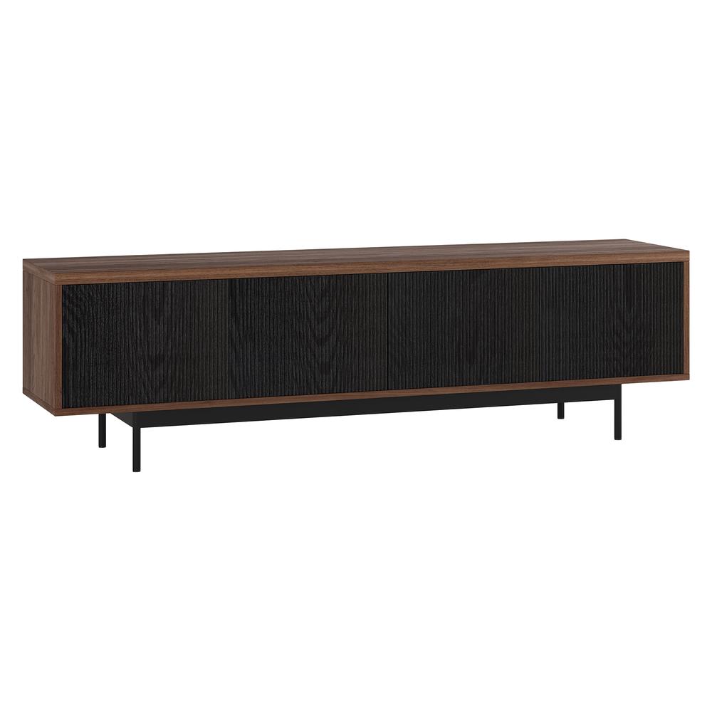 Whitman Rectangular TV Stand for TV's up to 75" in Satin Walnut/Black Grain. Picture 1
